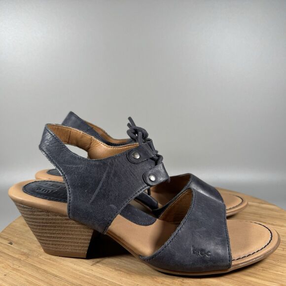 Boc By Born Comfort Cork Wedge Womens Sandals 9 M Blue Leather Tie Blaire - Picture 1 of 6